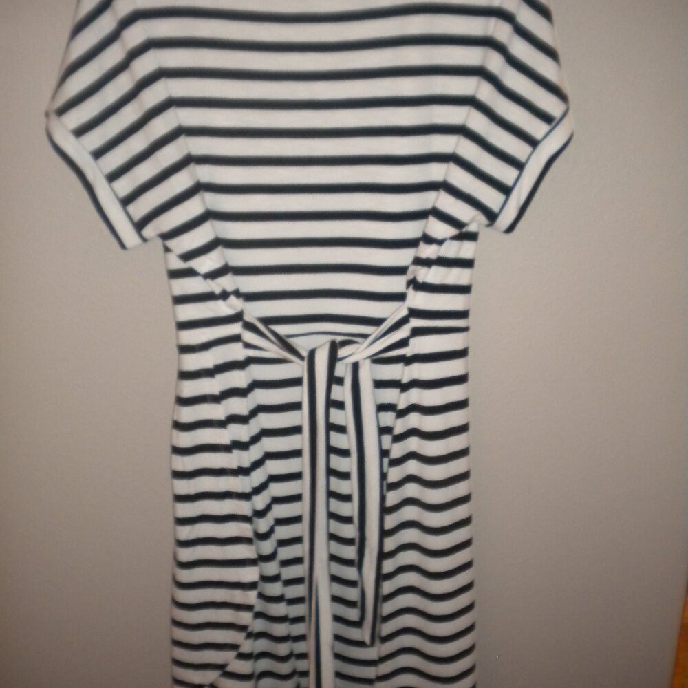 Chaps Women's Plus Size XXL Black White Striped Stretch Short Sleeve Dress NWT - Picture 5 of 5